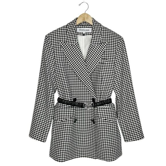 VERONICA BEARD Hutchinson Houndstooth Oversized Belted Dickey Blazer - Picture 2 of 8
